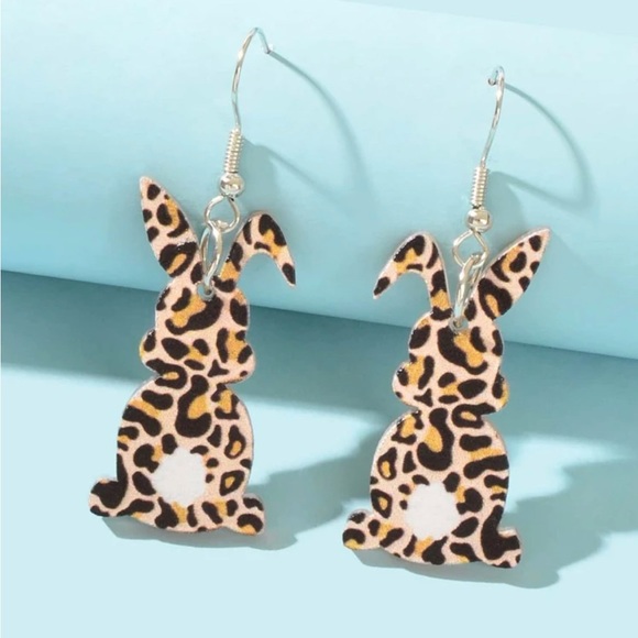 Funky Cheetah Print Bunny Earrings - Picture 2 of 3
